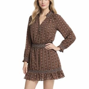 Veronica Beard Brown White Floral Casual Boho Bohemian Designer Mini Dress M